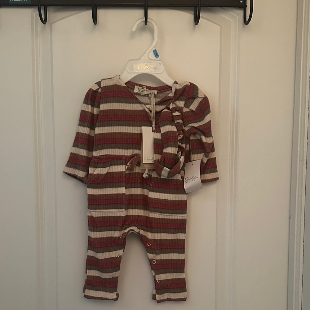 Jessica Simpson Striped Ribbed One-Piece with Headband - Cream & Rust